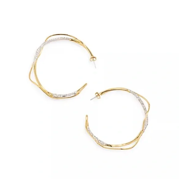 Intertwined Gold Two Tone Pave Hoop Earrings Alexis Bittar Solanales JA08 - Picture 5 of 6